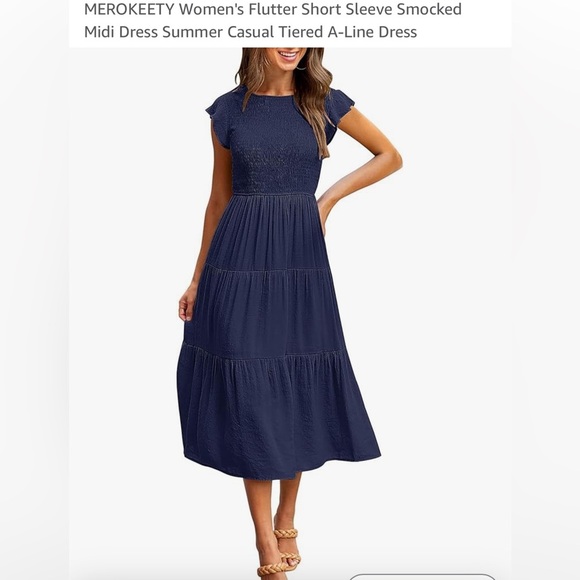 Dresses & Skirts - MEROKEETY  Flutter Short Sleeve Smocked Midi  Summer Casual Tiered A-Line Dress